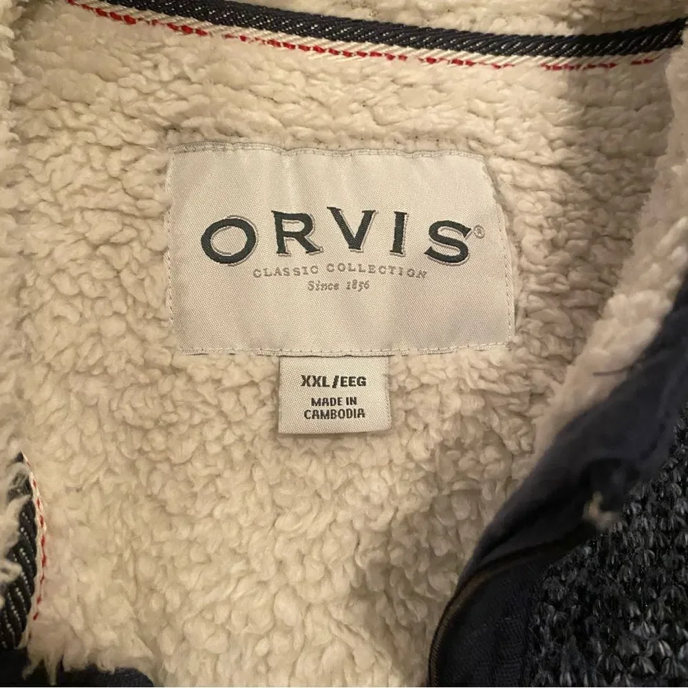 Orvis Blue 1:4 Zip Pullover Sweater Sherpa Lined Size XXL